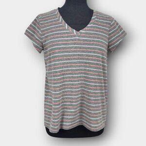 Cable & Gauge Striped V-Neck Tee M Heathered Horizontal Stripes